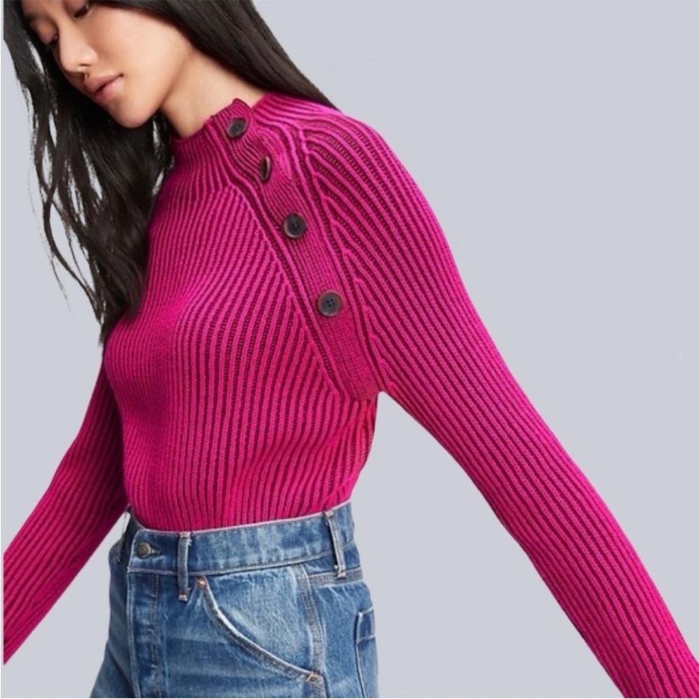 ⚓️Gap Cotton Shoulder Button Mockneck Raglan Ribbed Sweater pink berry sz large